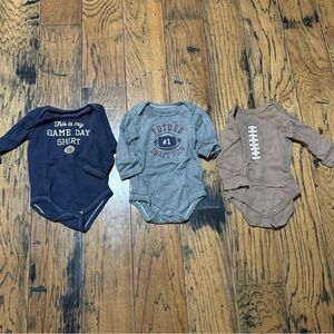 Set of Three Baby Bodysuits in Blue, Gray, and Brown